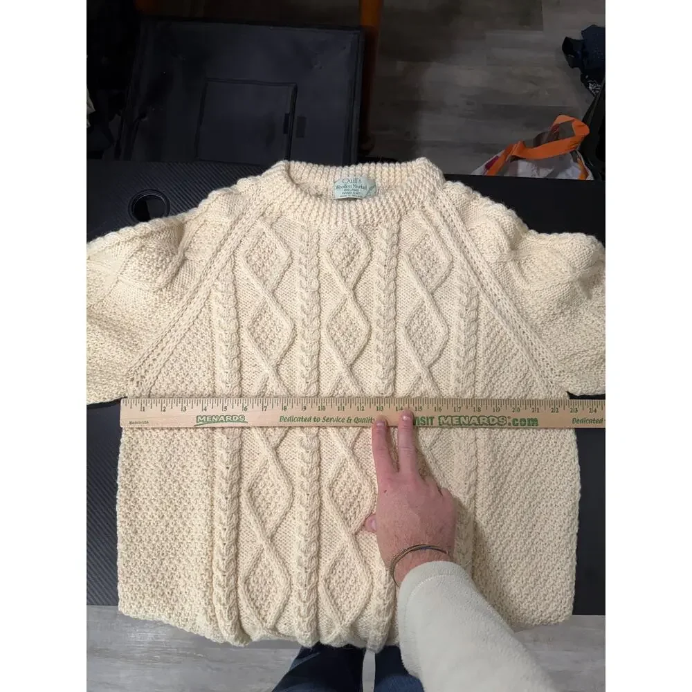Vintage Quills Woolen Market Ireland Hand Knit Chunky Cable Wool Sweater Large